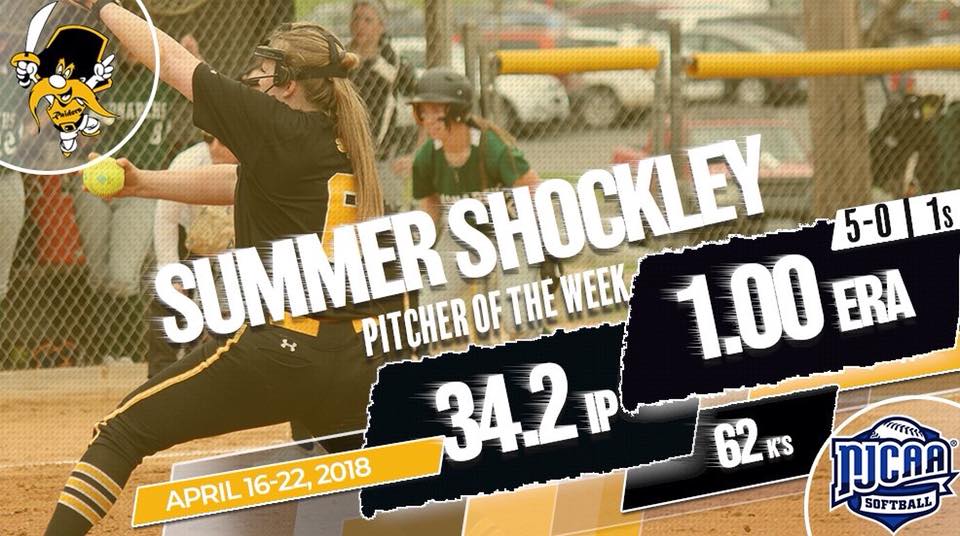 Summer Shockley named NJCAA’s Pitcher of the Week